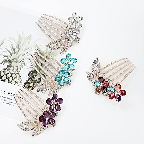 Insowni 4 Pack Luxury Glitter Sparkly Gems Crystal Rhinestones Gold Metal Hair Side Combs Slides With Long Teeth Bun Hairpins Barrettes Clips Hair Accessories For Women Girls #TOP4