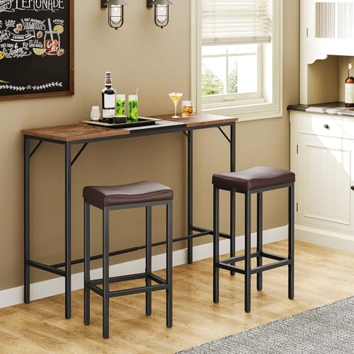 Image of HOOBRO Bar Chairs, Set of 2 Counter Height Saddle Stools with Curved Surface, 24.8 Inches, 2.4 inch Thick Upholstery, for Kitchen and Dining Room, Brown and Black BC10BY01