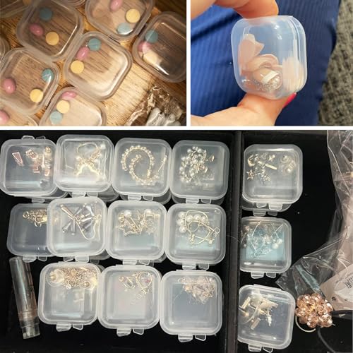 Image of Honbay 50PCS Mini Square Storage Containers Plastic Clear Earplugs Organizer Case Small Bead Storage Box with Hinged Lid for Tiny Beads Jewelry Accessories Hardware Screws Nail Pills