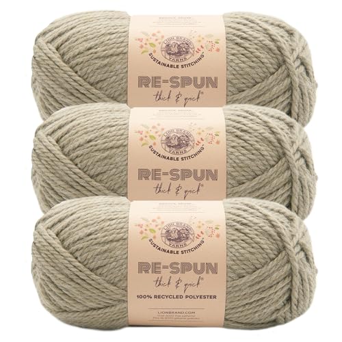 Image of Lion Brand Yarn, Re-Spun Thick & Quick Yarn, Olive Branch, Green, 3 Pack