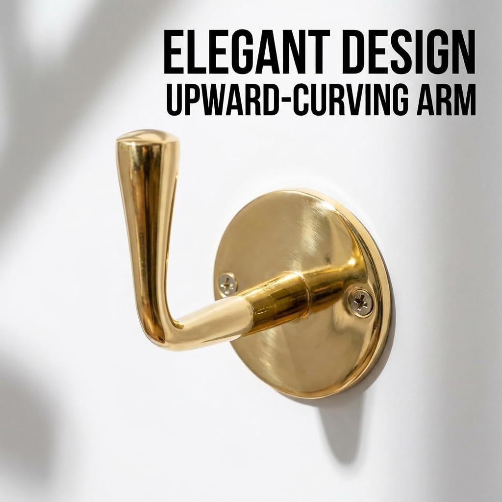 Set of 2 Unlacquered Brass Wall Hooks, Heavy Brass Coats for Doors and Bathrooms | Decorative Hook for Coats, Handmade Wall Mounted Hooks for Hanging Towels & Bags | Home Decor, Mudroom, Entryway