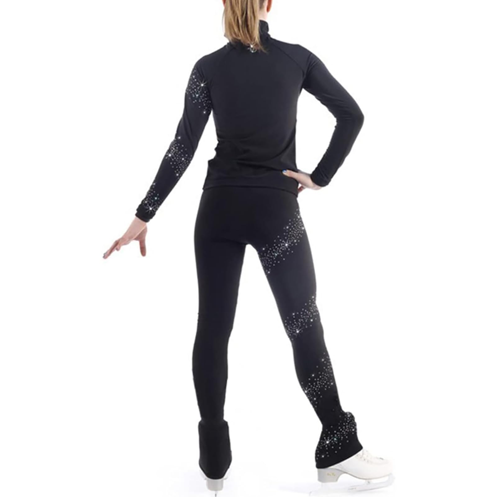 Ensembles Pantalons et Vestes de Patinage Artistique Femmes Filles Leggings Pantalon de Patinage sur Glace(Size:XS,Color:Noir)