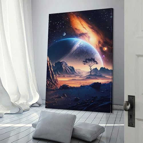 Œuvre d'art abstraite coucher de soleil étoilé pour apaiser votre chambre