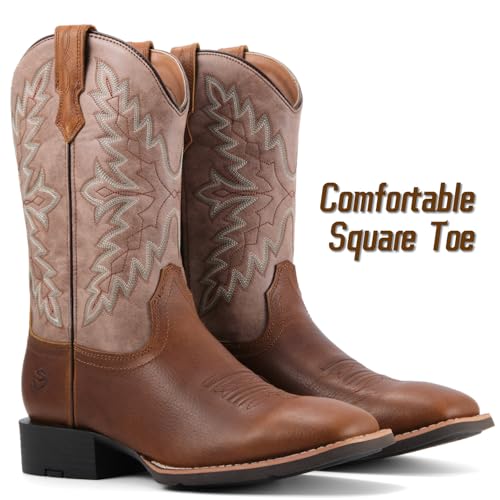 Image of SUREWAY Cowboy Boots For Men - Mens Square Toe Western Boot,Oil /Slip Resistant,Durable Fashionable Classic Pull on 10 Inch Boots Mid Calf Wellington Boots