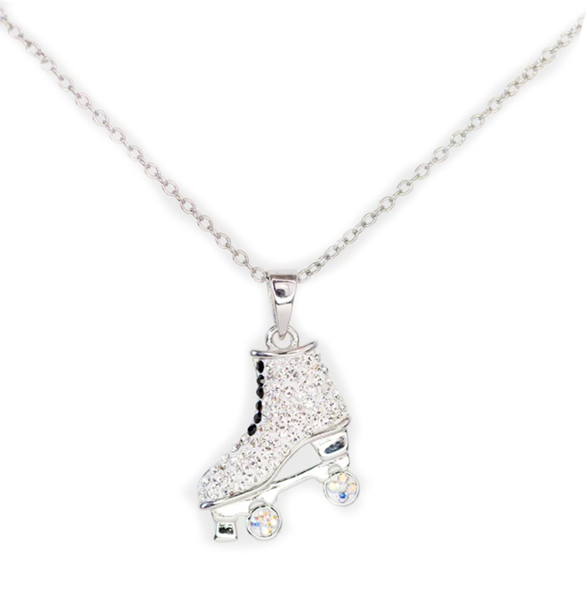 Annie & Sisters White Rollerskate Crystal Sterling Silver Necklace