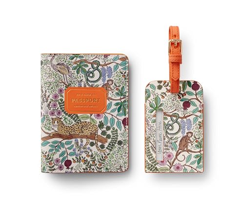 RIFLE PAPER CO. Passport Holder & Luggage Tag Set | Travel Accessory, Card and Passport Anti Theft Wallet and Bag Tags, for Backpack, or Carry-On, Safari