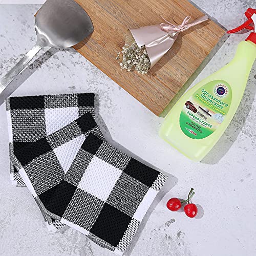 Mordimy 100% Cotton Waffle Weave Plaid Dish Cloths, 12 X 12 Inches, Super Soft And Absorbent Quick Drying Buffalo Check Dish Rags For Kitchen, 6-Pack, Black & White #TOP6
