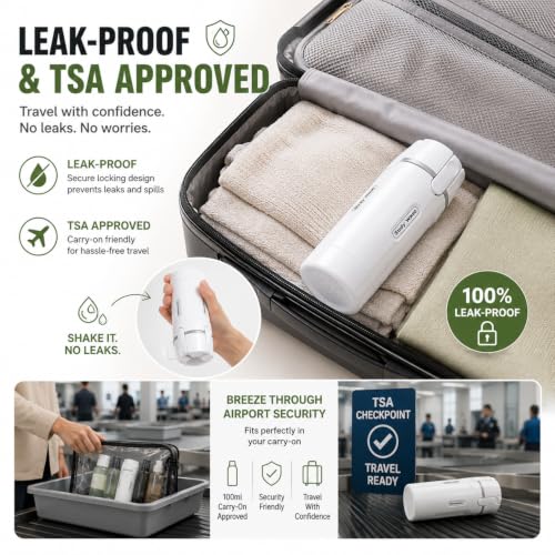 Image of 4 in 1 Travel Dispenser Bottle, TSA Approved Leak Proof Refillable Travel Toiletry Containers, 4x30ml Bottles for Shampoo,Oil,Lotion,Body Wash,Travelling Accessories Kit for Women,Men (White)