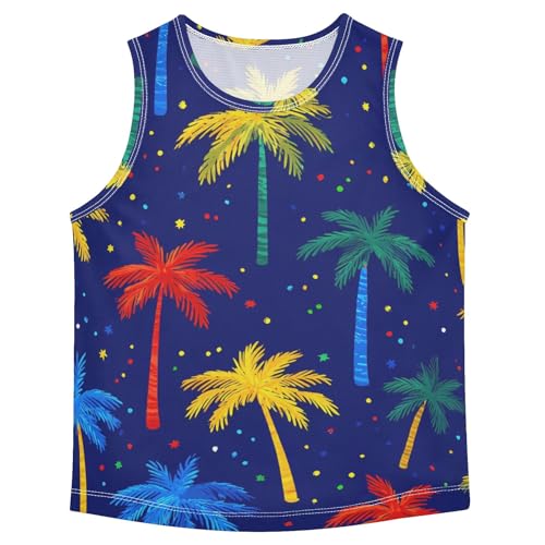 Boys' Tank Top Shirt Palm Trees Dark Blue Background Pattern Sleeveless T-Shirts