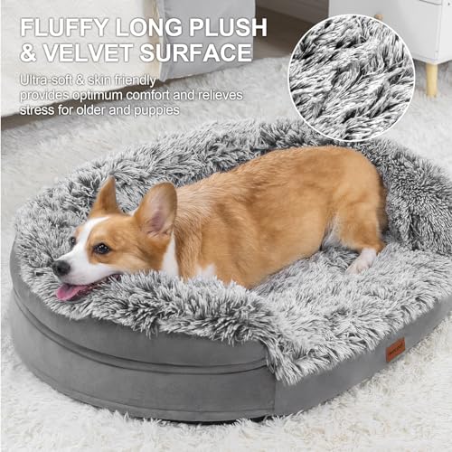Image of 3.7 inch Thickened Orthopedic Dog Beds for Medium Dogs, Supportive Dog Sofa Bed with 28D Egg-Crate Foam, Removable Washable Plush Cover, Waterproof Lining, Half-Round Design for Puppy,Senior Dog