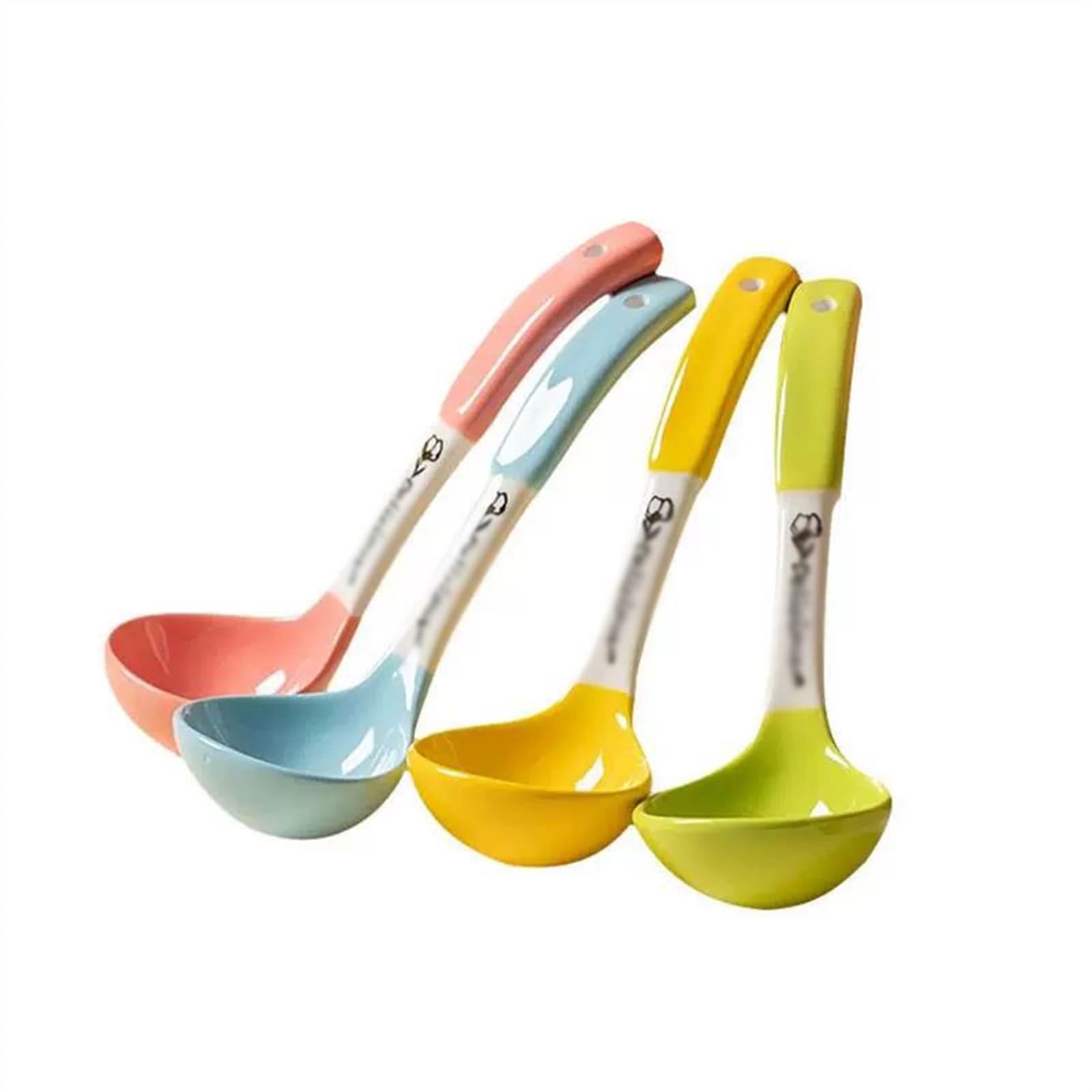 Cuillères à Soupe en céramique pour Usage Domestique Cuillère à Soupe à Long Manche pour Manger des Ramen Cuillère de Service Mignonne et élégante,Multi Colored