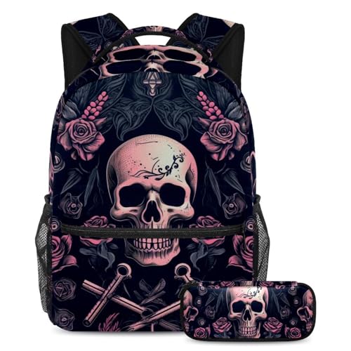 Sac à dos grande capacité style gothique fleuri résistant pour lycéens