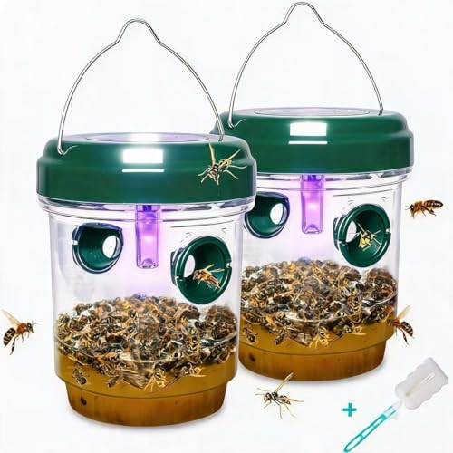 2 Pack Wasp Traps Outdoor Hanging Carpenter Bee Trap for Hornet, Yellow Jacket, Wasps, Reusable Solar Wasp Catcher, Bee Catchers for Outside