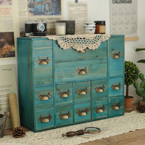 Meuble De Rangement À 14 Tiroirs Style Apothicaire Et Catalogue De Fiches, Boîte De Rangement En Bois Avec Tiroirs Et Poignées Métalliques, Étagère De...