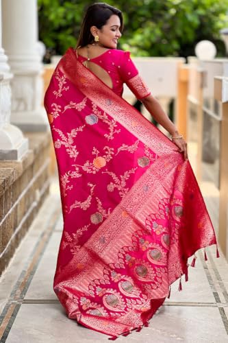 Image of Florely Women's Kanchipuram silk sarees Handloom Pure Golden Zari Saree For Women | Traditional Festive Wedding Party Saree | Ethnic Saree With Blouse Piece