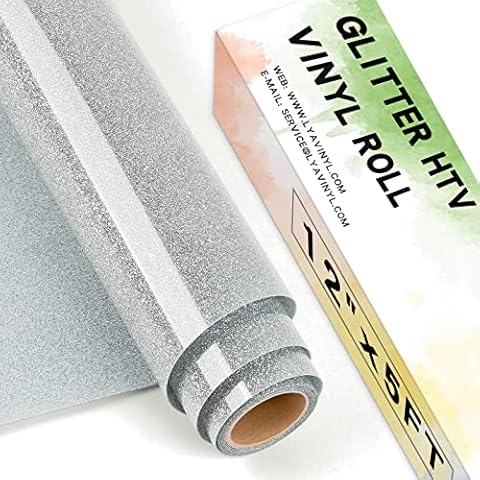 Lya Vinyl Glitter Silver Heat Transfer Vinyl, 12" x 5ft Glitter HTV Vinyl for Cricut,Silhouette Cameo, Glitter Iron on Vinyl for Cloth, Hat, Fabric Cover