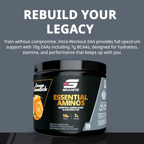 Image of Granite Essential Amino Acids Powder for Muscle Recovery and Growth with 10g EAAs and 7g BCAAs - Soy-Free, Gluten-Free, 448g (30 Servings), Orange Creamsicle Flavor