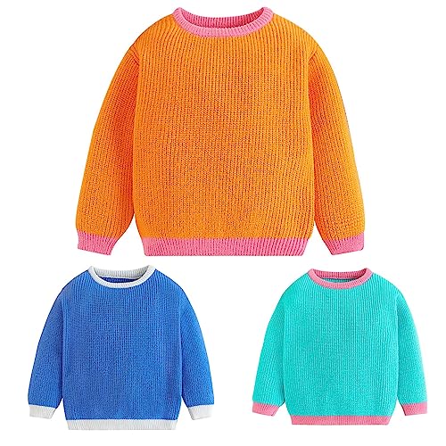 Boys and Girls Sweater Tops Winter Color Blocking Sweater Casual Set Head Round Neck Long Sleeved Knitted Sweater2