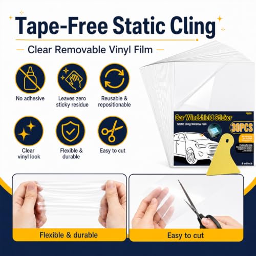 Image of PSLER Sticker Shield Windshield, Static Cling Window Film, 4x6 30 Pack