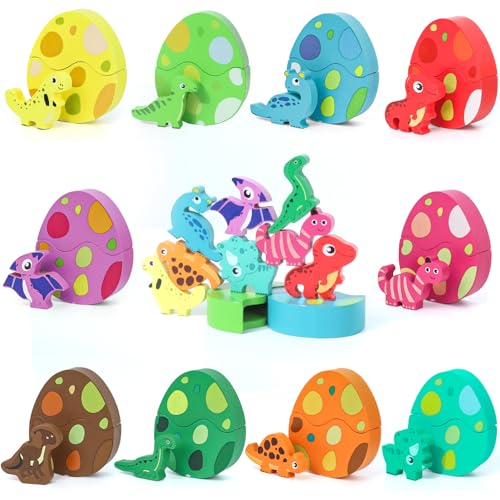 Montessori huevos de dinosaurio de madera para niños de 1 año, juguete sensorial de 6 a 12 meses, rompecabezas de madera selección de juegos educativos, regalos de cumpleaños de Pascua para niños