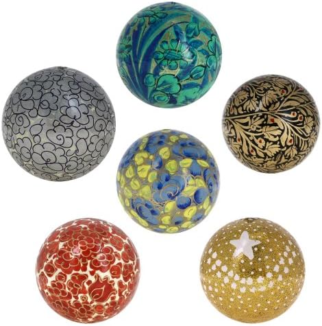Shalinindia Handmade Paper Mache Christmas Ornament Balls - Set of 6 Handcrafted Indian 7 CM- Unique Idea