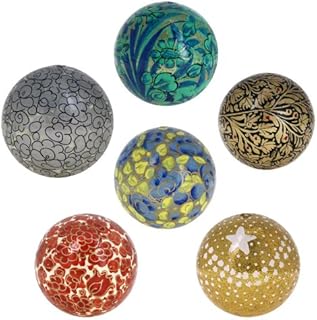 Shalinindia Handmade Paper Mache Christmas Ornament Balls - Set of 6 Handcrafted Indian 7 CM- Unique Idea