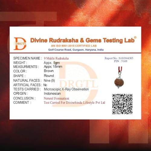Image of Divine Hindu Original 9 Mukhi (Nine Face) Indonesia Rudraksha | Nau Mukhi Rudraksh Bead for Meditation, Protection & Spiritual Growth | Natural Rudraksha for Men & Women | Prayer Bead for Success