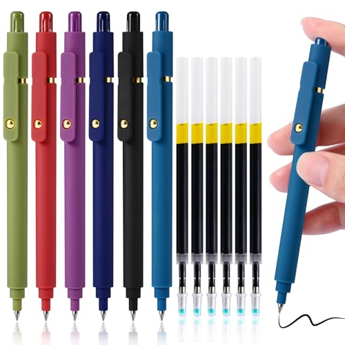 TINNIVI Gel Pens, 6 Pack 0.5mm Fine Point Pen Black Ink with 6...