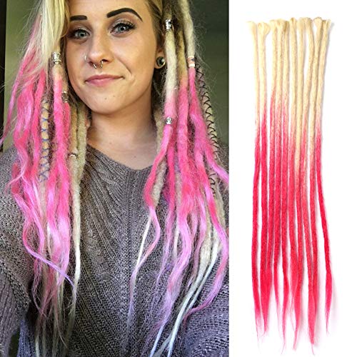 DAIRESS 10 Stands 24 Inches Handmade Dreadlocks Extensions Crochet Braids Reggae Hair Hip-Hop Style Faux Locs Crochet Hair For Rock&Roll Hippie Braiding Hair (Blonde - Pink)