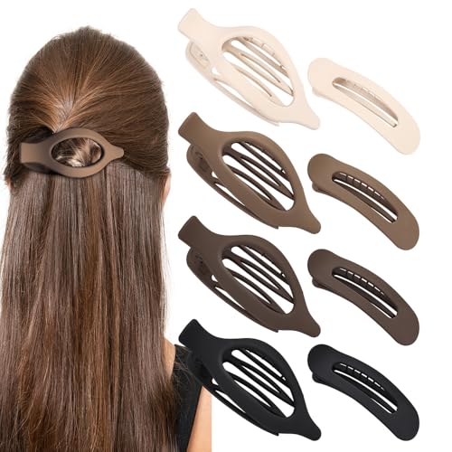 8 PCS Flat Hair Clips Neutral Color Flat Claw Clips 2 Styles Hair Claws for Women Thin Hair