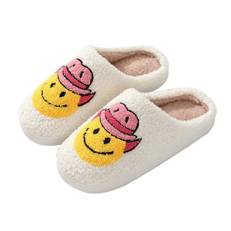 Christmas Slippers For Women Men House Slippers Retro Cozy Furry Smile Slippers Women