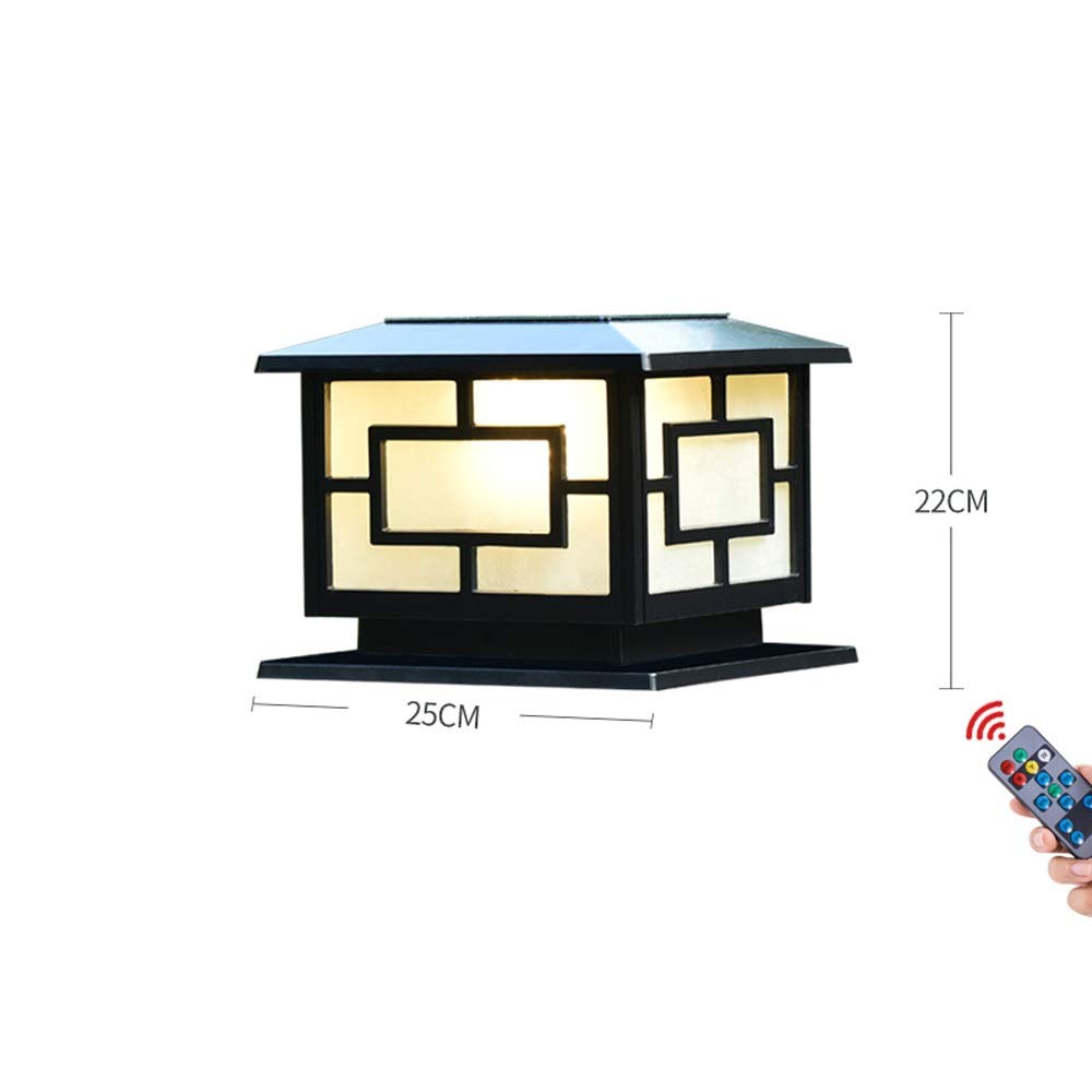 Lampe solaire extérieure rétro vintage IP65 étanche paysage LED lampadaire rue pelouse lanterne en verre en aluminium vitrine patio porche colonne lampe avec intelligent, blanc lumière-noir-25 cm