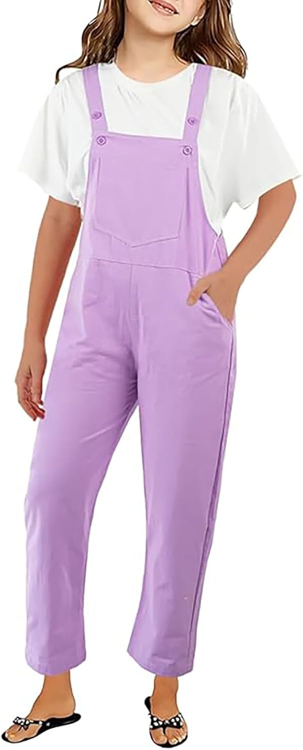 Girls Overalls Kids Casual Sleeveless Wide Leg Jumpsuit Loose Rompers with Pockets 2-8 Years