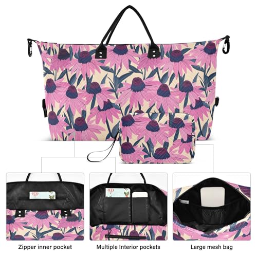 Coneflower Flower Vintage Cartoon Style Decorative Travel Bag Travel Tote Gym Bag with Toiletry Bag for Travel Large Capacity bolsas Grandes para Mujer2