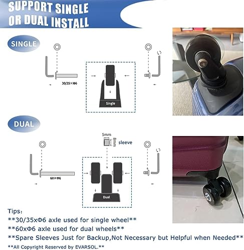 Replacement Wheels for Trolley Suitcases - 60mm 4-Piece Set with Axles, Swivel Rubber Inline & Roller Bearings3