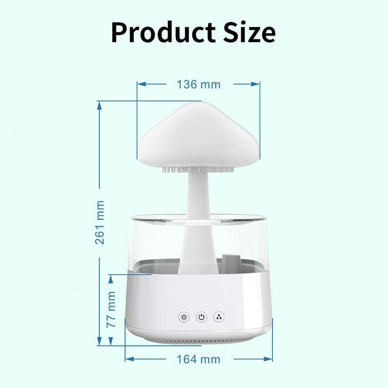 Rainy Sound Humidifier, Small, Night Light, 7 Colors LED Light, Brightness Adjustable, 3 Levels of Mist Amount 15.2 fl oz (450 ml), Timing Function, Humidifier for Tabletops, Ideal for Sleep