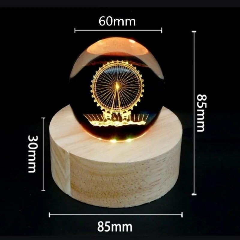 Image of COVACURE 3D Ferris Wheel Crystal Ball Night Lamp, Crystal Ball Night Light with USB, LED Wooden Base Table Lamp for Bedroom Home Office Decoration Birthday Gift for Boys Girls (Ferris Wheel Lamp)