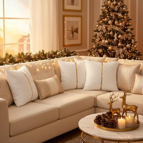 Image of Velvet Throw Pillow Covers 16x16 inch Pack of 2 Gold Decor White