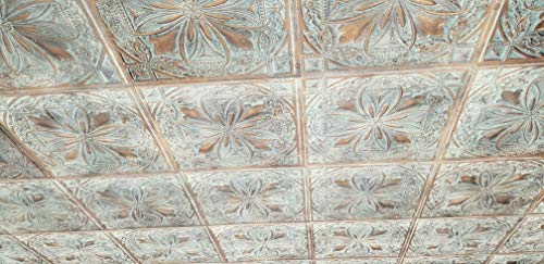 Faux Tin Glue Up / Drop In Ceiling Tile Td10 Weathered Copper (Pack Of 10 2'X2' Tiles ~ 40 Sq.ft.) Easy To Install Pvc Panels. Great For Antique Vintage Look Ceiling, 3D Wall Decor, Diy Accent Wall #TOP3