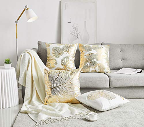 Neatblanc Pack Of 4 Decorative Throw Pillow Case Cushion Cover Gold Stamping Leaves 18 X 18 Inches 45 X 45 Cm For Couch Bedroom Car #TOP1