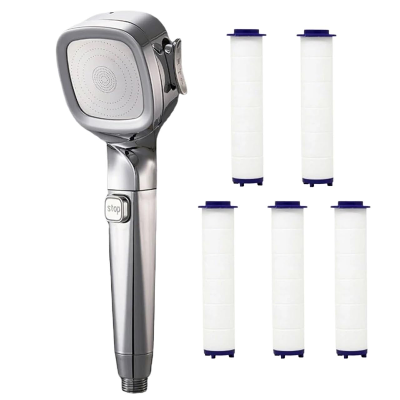 Mdsrfgn Sliver With 5 Filter Shower Head Shower Head 4 Modes High Pressure With Switch On Off Button Sprayer Water Saving Adjustable Nozzle Filter For Bathroom(Sliver With 5 Filter)