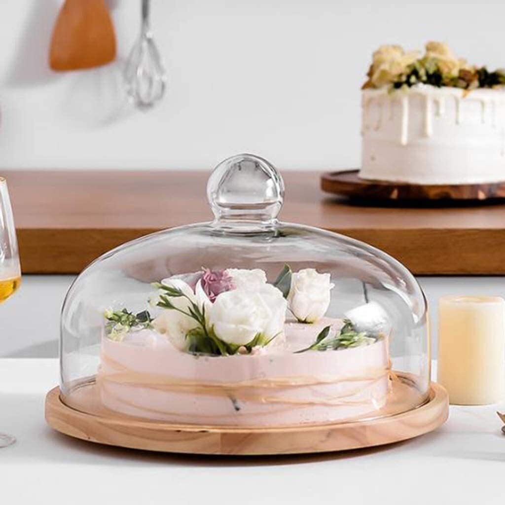 Moule à gâteau Rotatif avec dôme en Verre Transparent pour Conserver Les Fruits et la poussière (Taille : 28,2 cm) (20,4 cm)