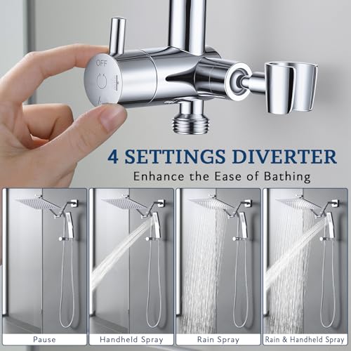 Image of G-Promise All Metal Shower Diverter with Low Handheld Holder, 3-Way Diverter Valve with Pause Mode for Handheld and Fixed Shower Head, 4-Setting Universal Bathing System Replacement(9 Inch, Chrome)