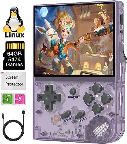 RG35XX Handheld Game Console 3.5 Inch IPS Screen Linux System Retro Games Consoles Built-in 64G TF Card 5000+ Classic Games Support HDMI and TV Output