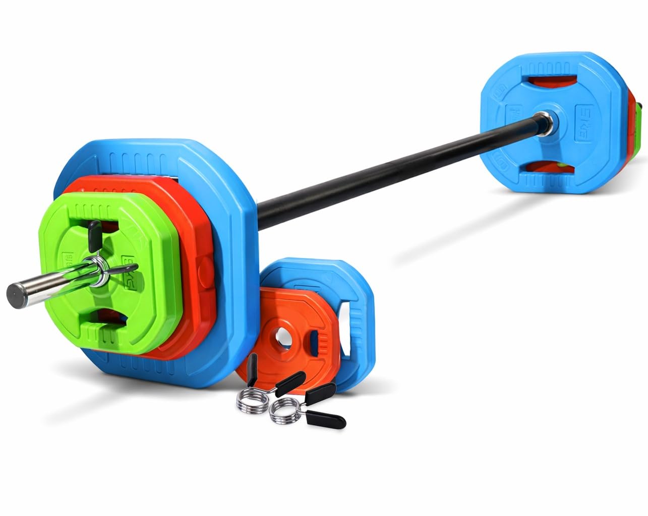 FK Sports Adjustable Barbell Weights Set, 20kg Complete Studio Pump Set, Multicolor Cast Iron & Rubber Barbell Weights for Home, Strength Training Equipment for Full Body Workout