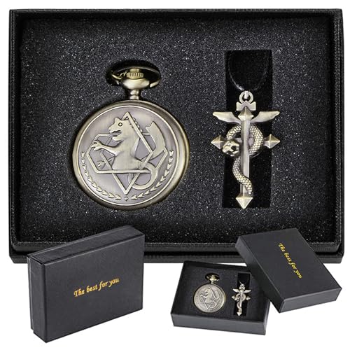 Tiong Pocket Watch Anime with Chain for Cosplay Pendant Accessories with Gifts Box(Brown)