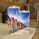Colorful Beach Huts Wooden Candle Holder, Rustic Wooden Boathouses South Africa