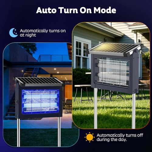 Image of OnBeam Solar Bug Zapper Outdoor, 4500V Mosquito Zapper Fly Trap for Patio | 10W Solar Panel, IPX5 Waterproof, Auto Mode, Solar Powered, USB C Charging, Electric Rechargeable Mosquito Killer for Garden