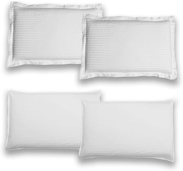 Kyniog White Pillow Cases 4 Pack Cotton Envelop 400 Thread Count - Cotton Pillow Covers(50x75cm) - Large Pillow Cases in Pure White Colour (2 Oxford, 2 Housewife)