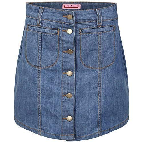 G10 New Women's Ladies Denim Button Through Skirt Sizes 8 to 16